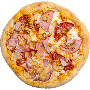 FINLANDIA pizza — Tomatikaste, mozzarella, terav salaami, peekon, sink, Eesti juust