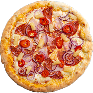 MEXICANA pizza — Tomatikaste, mozzarella, terav salaami, peekon, sibul, küüslauk, ananass