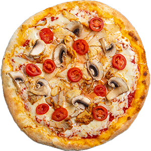 POLLO pizza — Tomatikaste, mozzarella, kanafilee, tomatid, seened