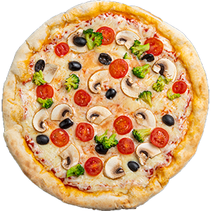 VEGETARIANA pizza — Tomatikaste, mozzarella, oliivid, seened, tomatid, brokkoli